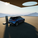 Vehículo eléctrico smart cargando paisaje